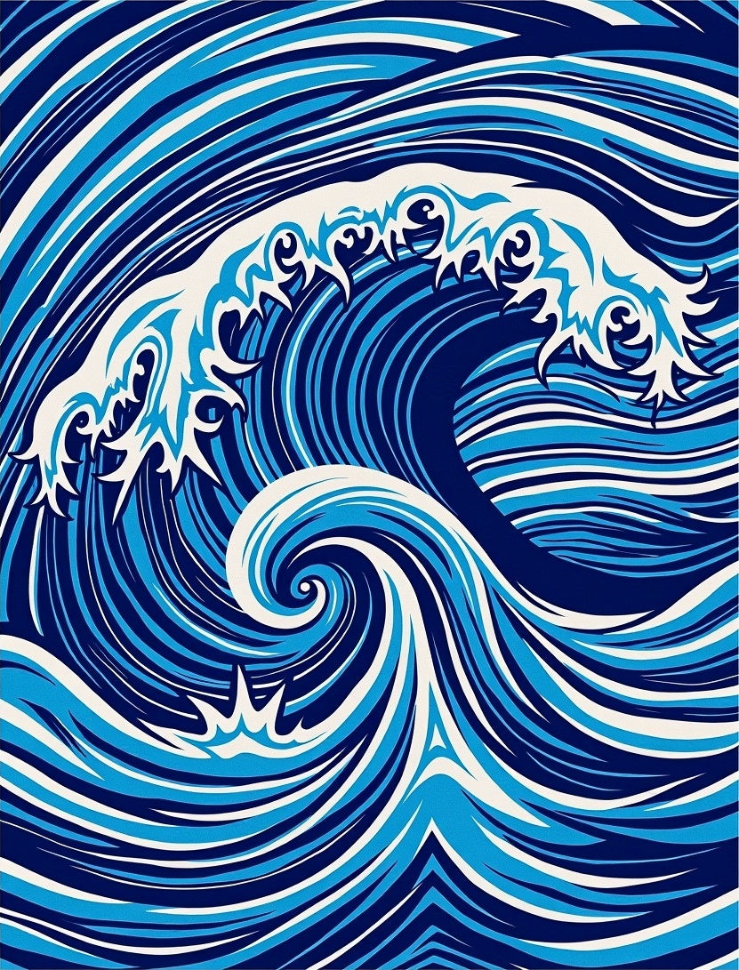 Dynamic Blue White Wave Pattern Rug
