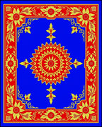 Vibrant Floral Sunburst Motif Rug