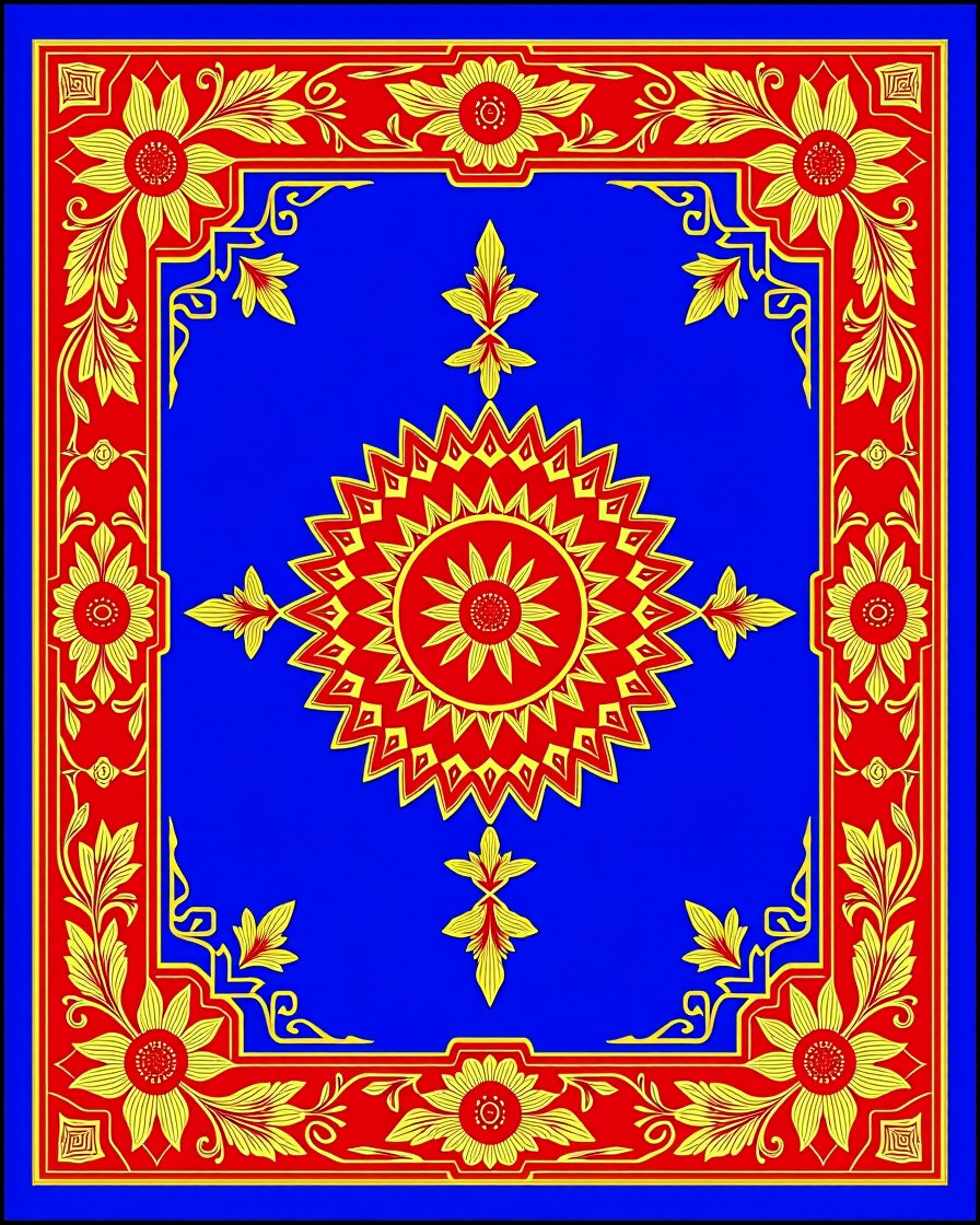 Vibrant Floral Sunburst Motif Rug