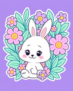 Cute Bunny Among Flowers Rug