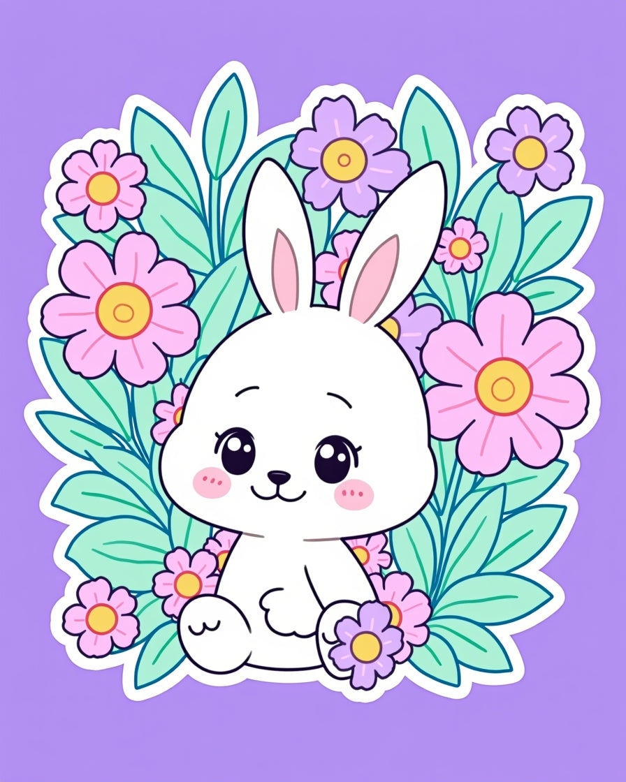 Cute Bunny Among Flowers Rug