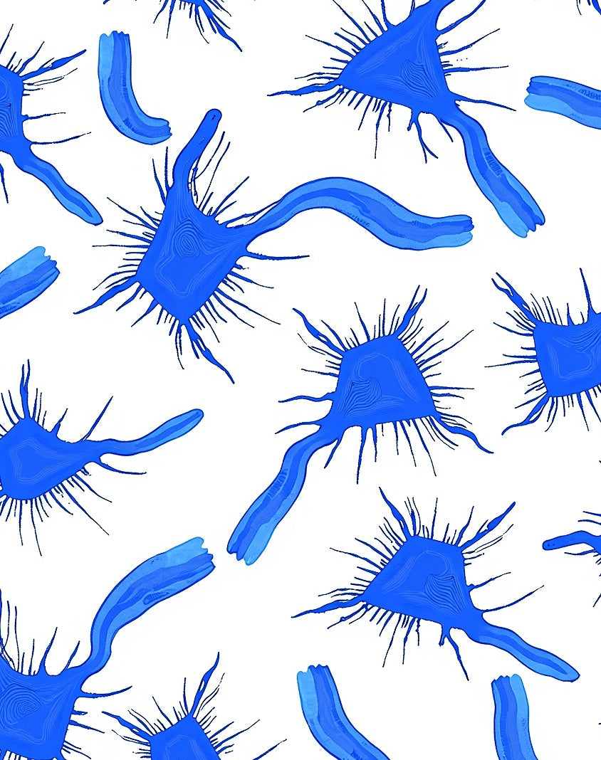 Abstract Blue Spiky Cell Pattern Rug