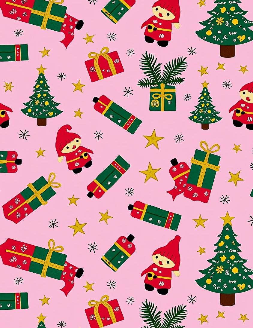 Whimsical Christmas Gnomes Gifts Pattern Rug
