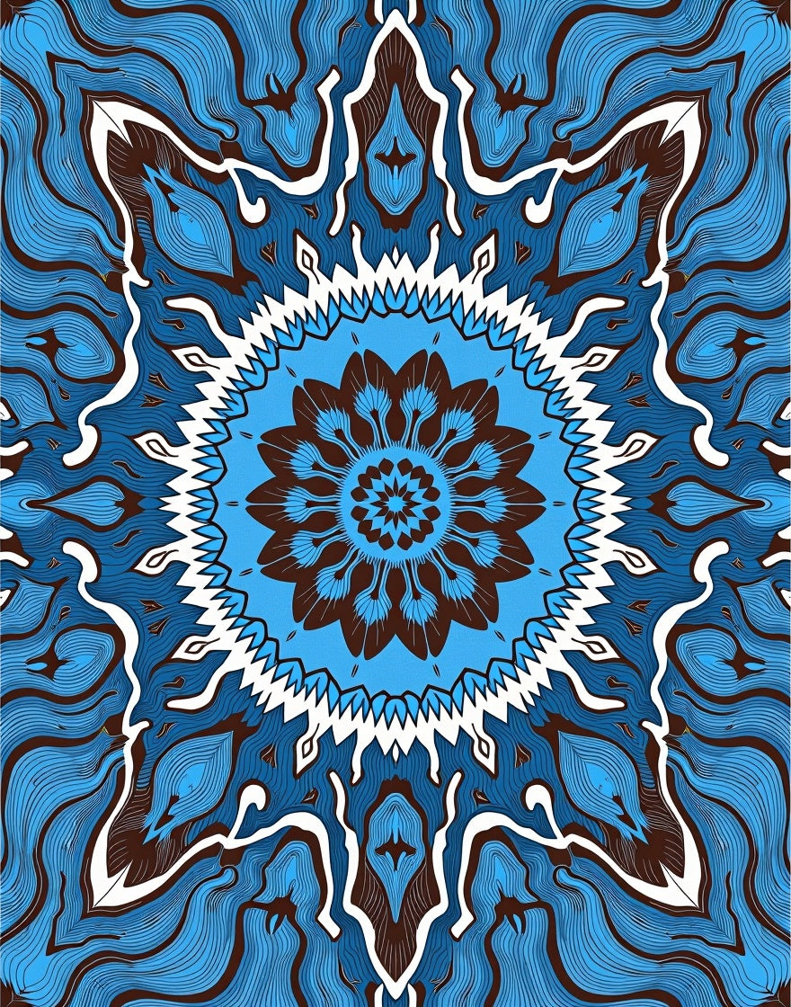 Blue Brown Intricate Mandala Design Rug