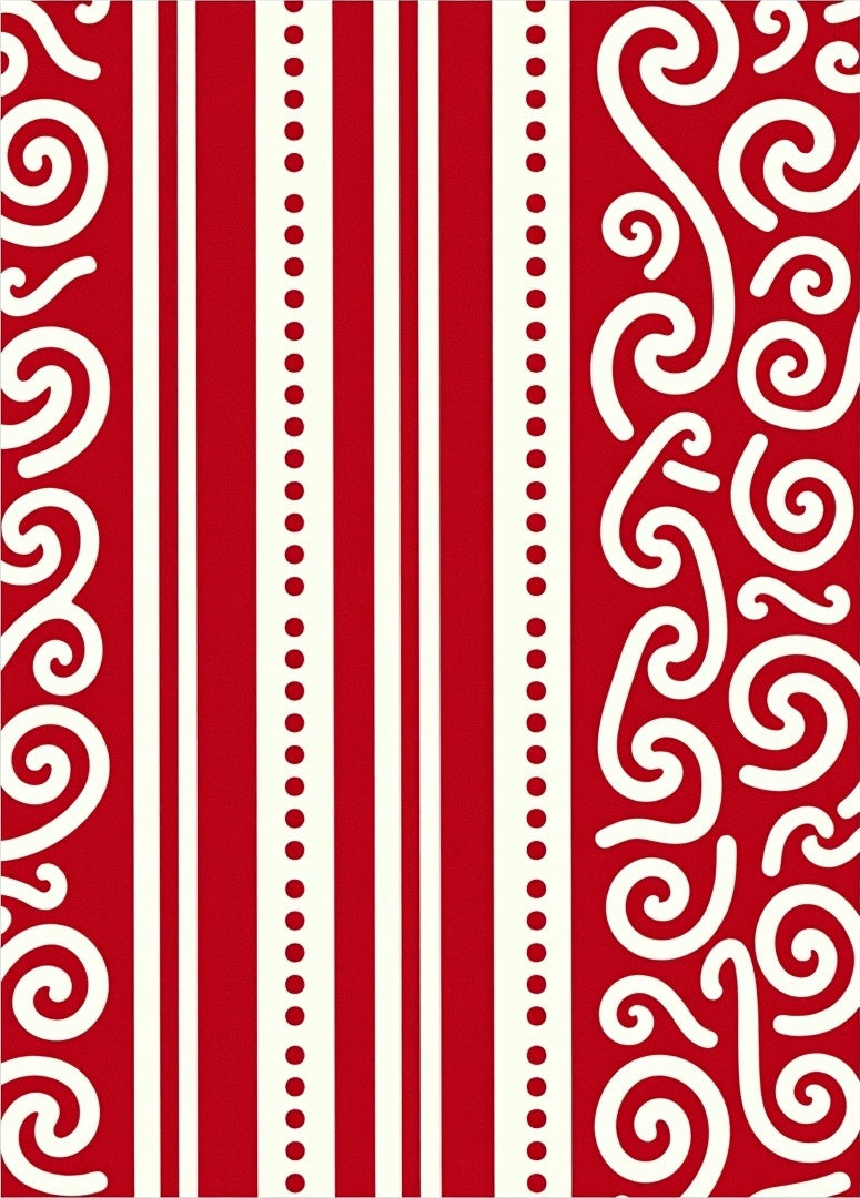 Red White Swirl Stripe Design Rug
