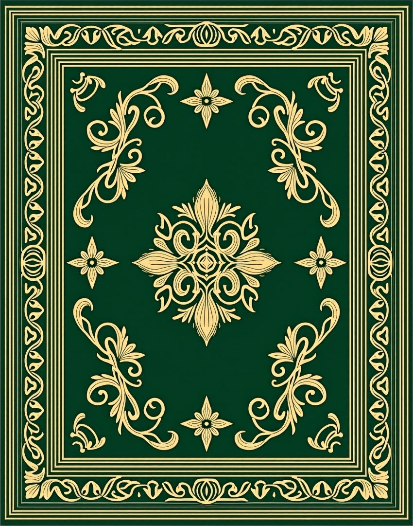 Emerald Green Golden Botanical Medallion Rug