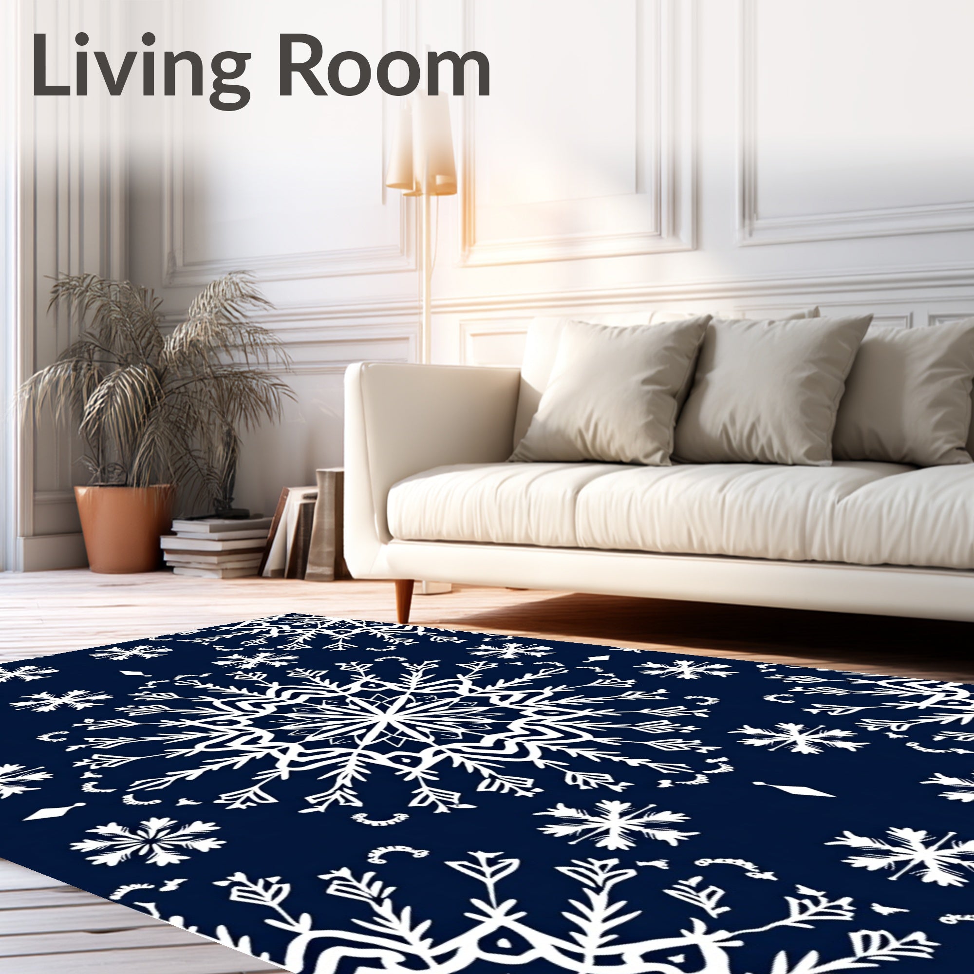 Dark Blue White Snowflake Mandala Rug