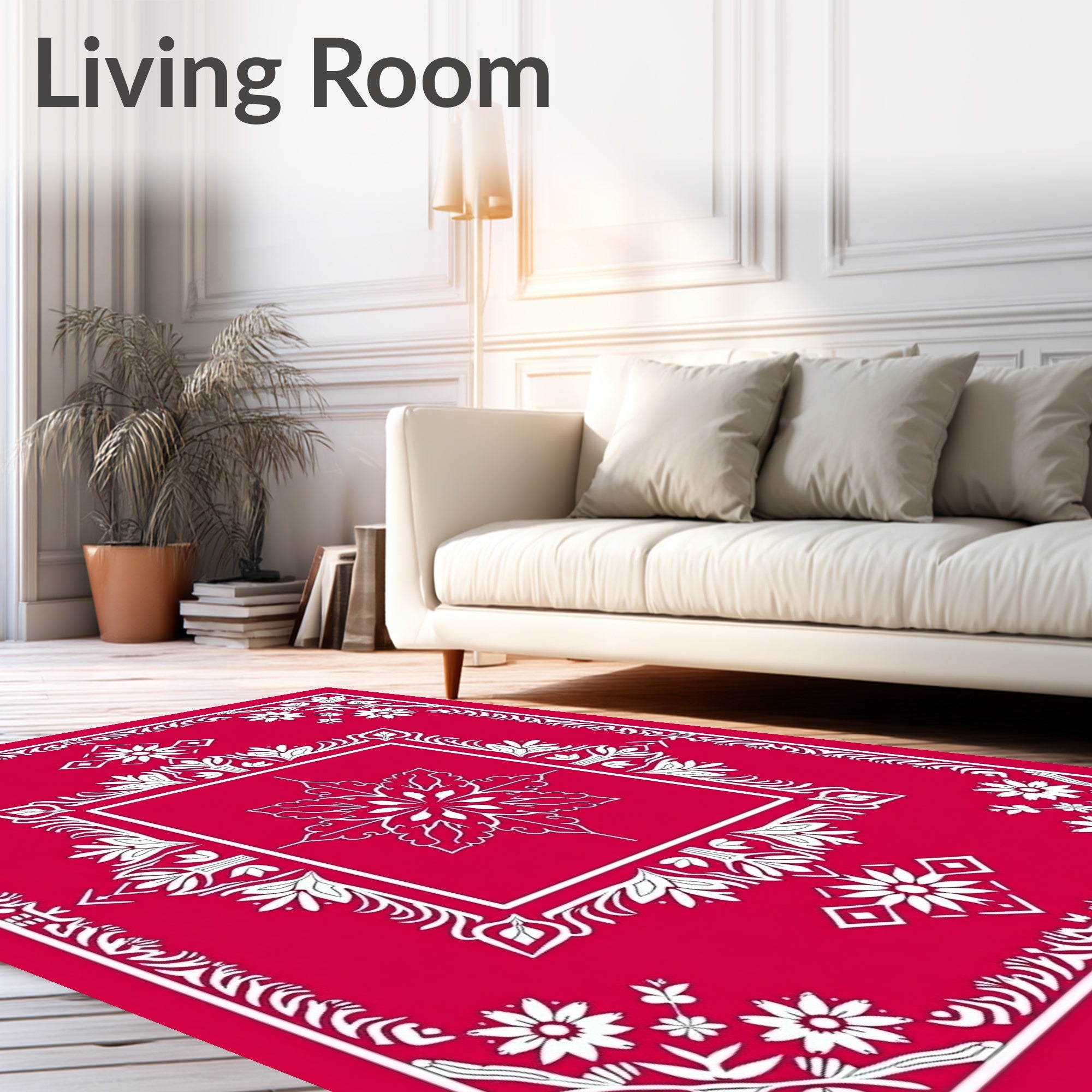 Crimson Floral Symmetry Mandala Rug