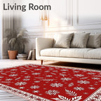 Red White Snowflake Floral Pattern Rug