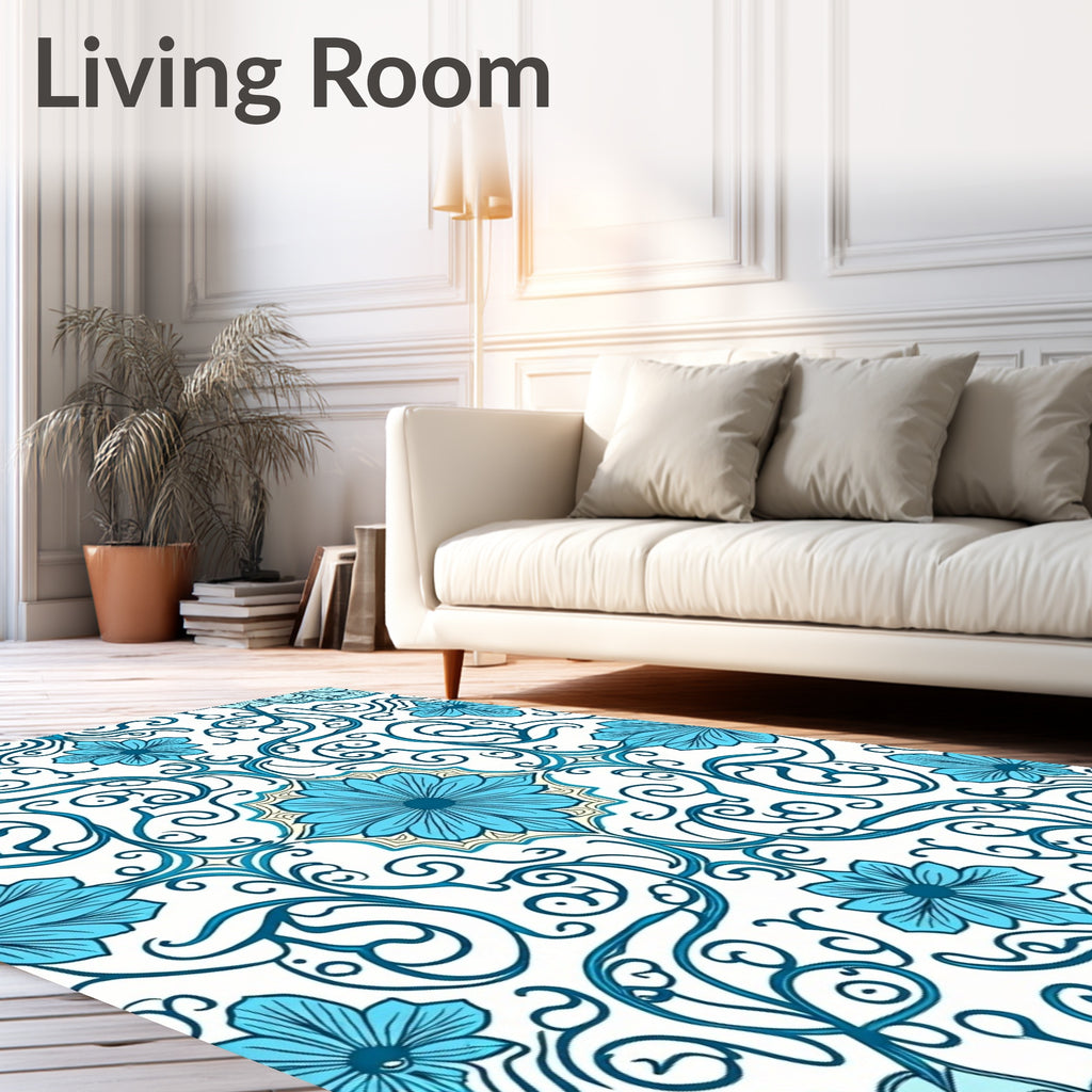 Blue Floral Swirls Pattern Rug