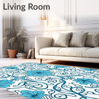 Blue Floral Swirls Pattern Rug