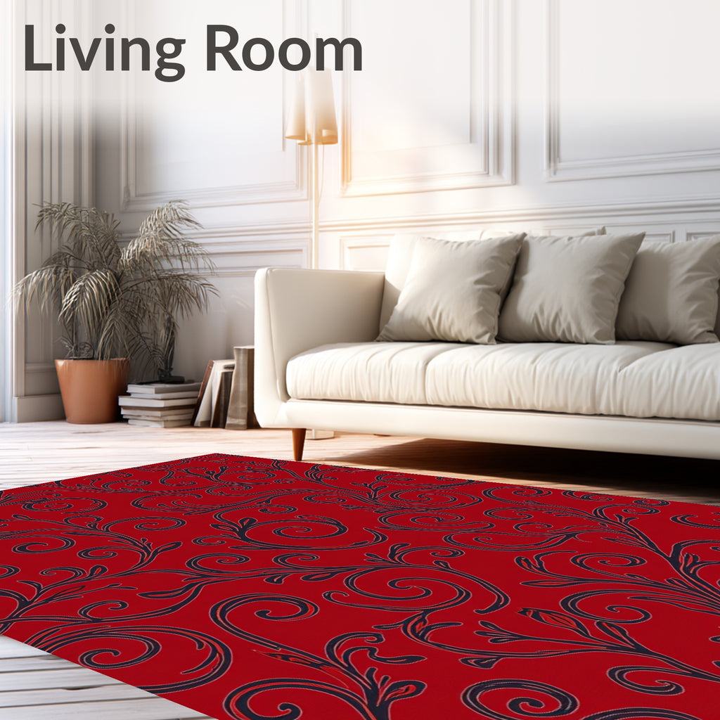 Rich Red Baroque Vine Pattern Rug