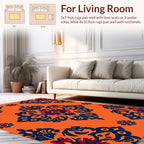 Orange Navy Floral Arabesque Rug