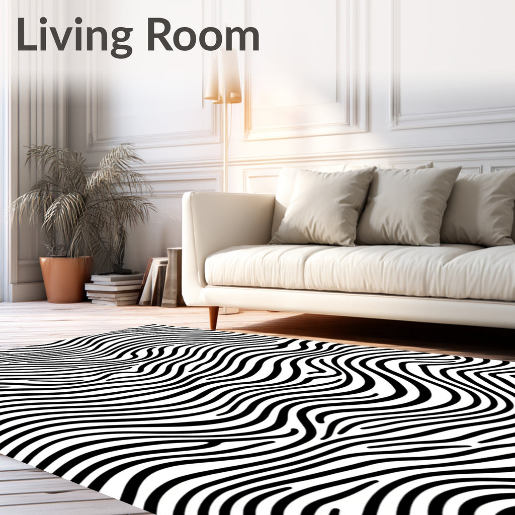Bold Black White Wavy Stripes Rug