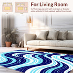 Navy Teal Fluid Wave Rug