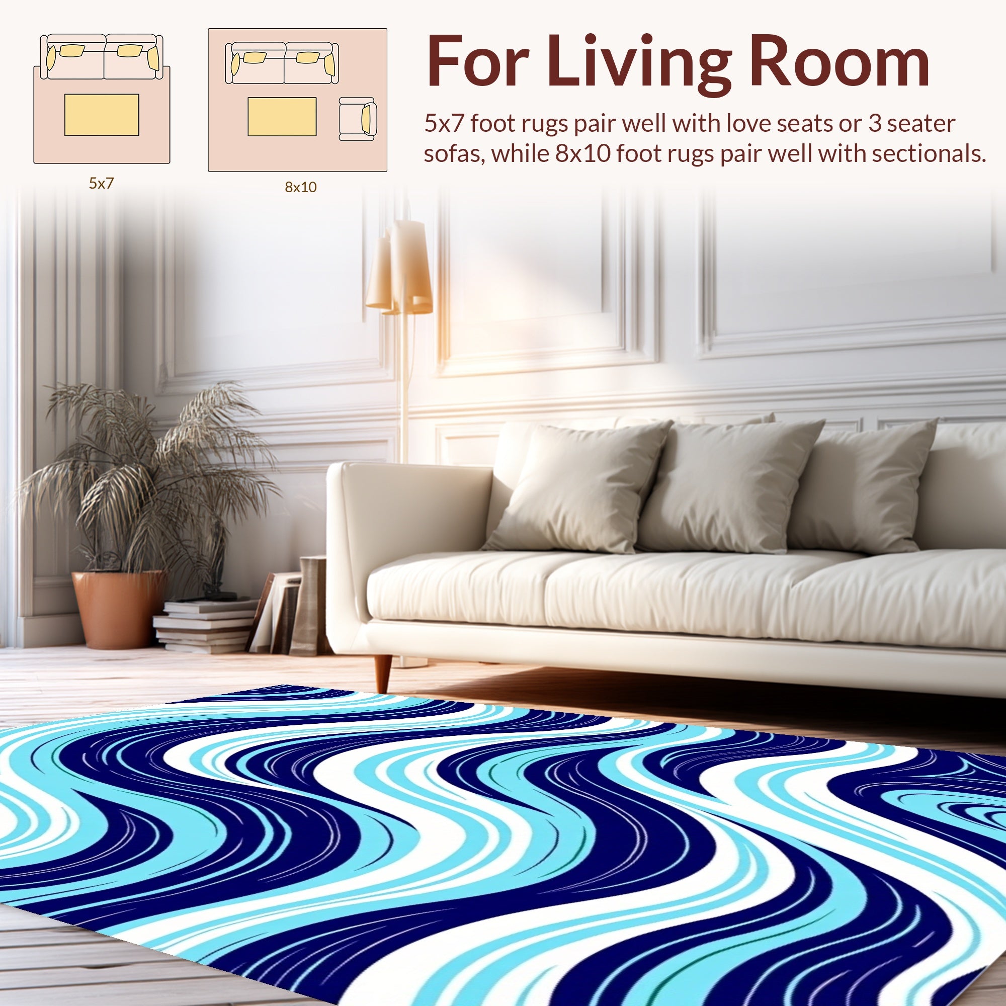 Navy Teal Fluid Wave Rug