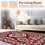 Rich Crimson and Cream Damask Rug