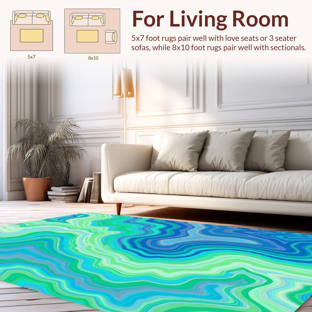 Abstract Wavy Blue Green Agate Design Rug