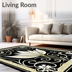 Ornate Gilded Floral Scrollwork Design Rug