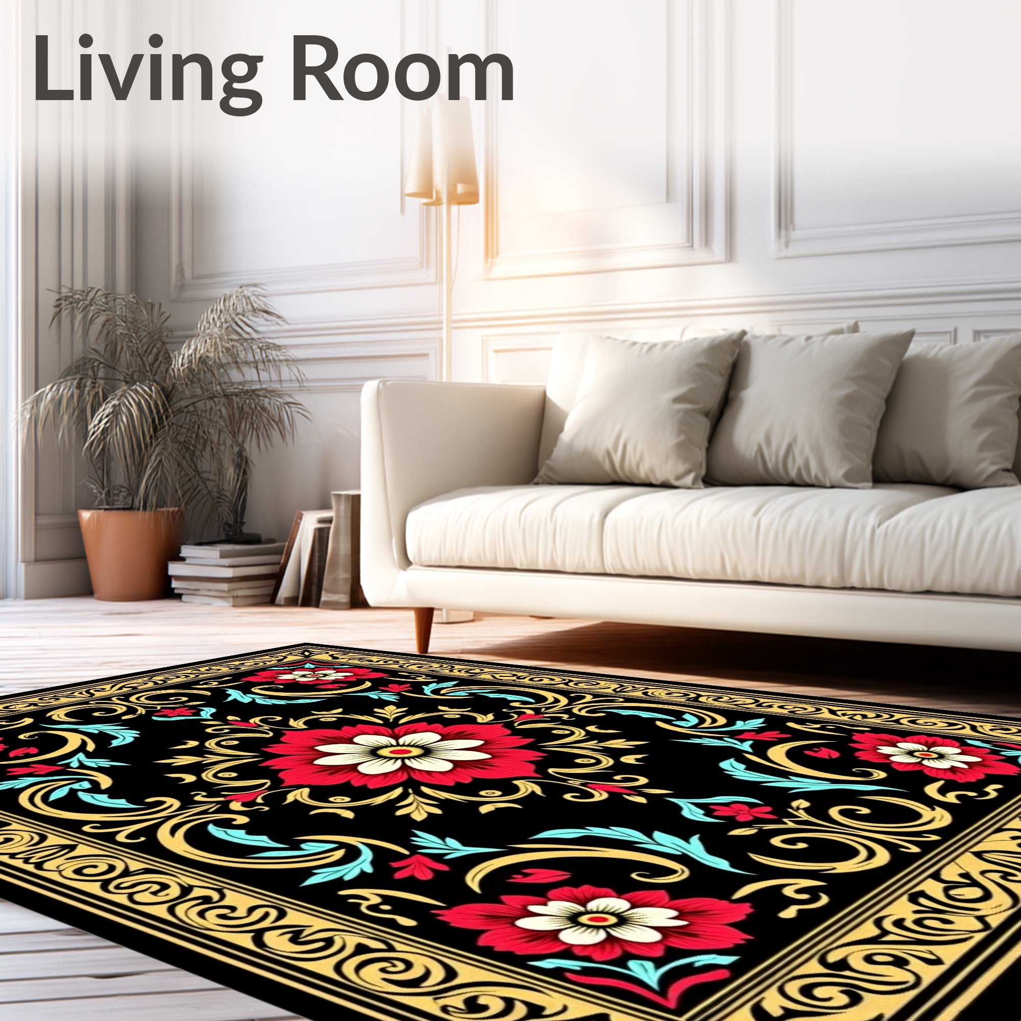 Bold Floral Scrollwork Ornamental Design Rug