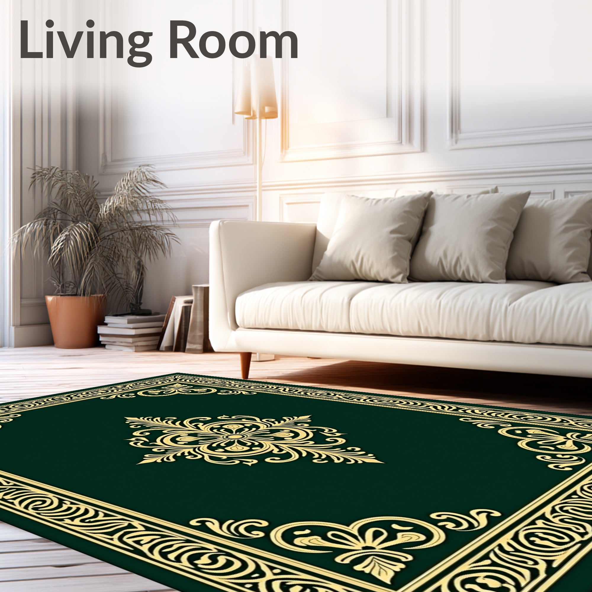 Emerald Gold Ornate Medallion Frame Rug