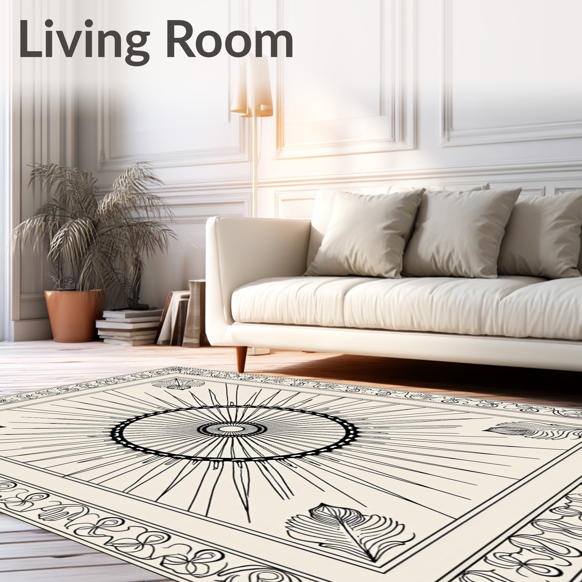 Sunburst Mandala Decorative Bordered Rug