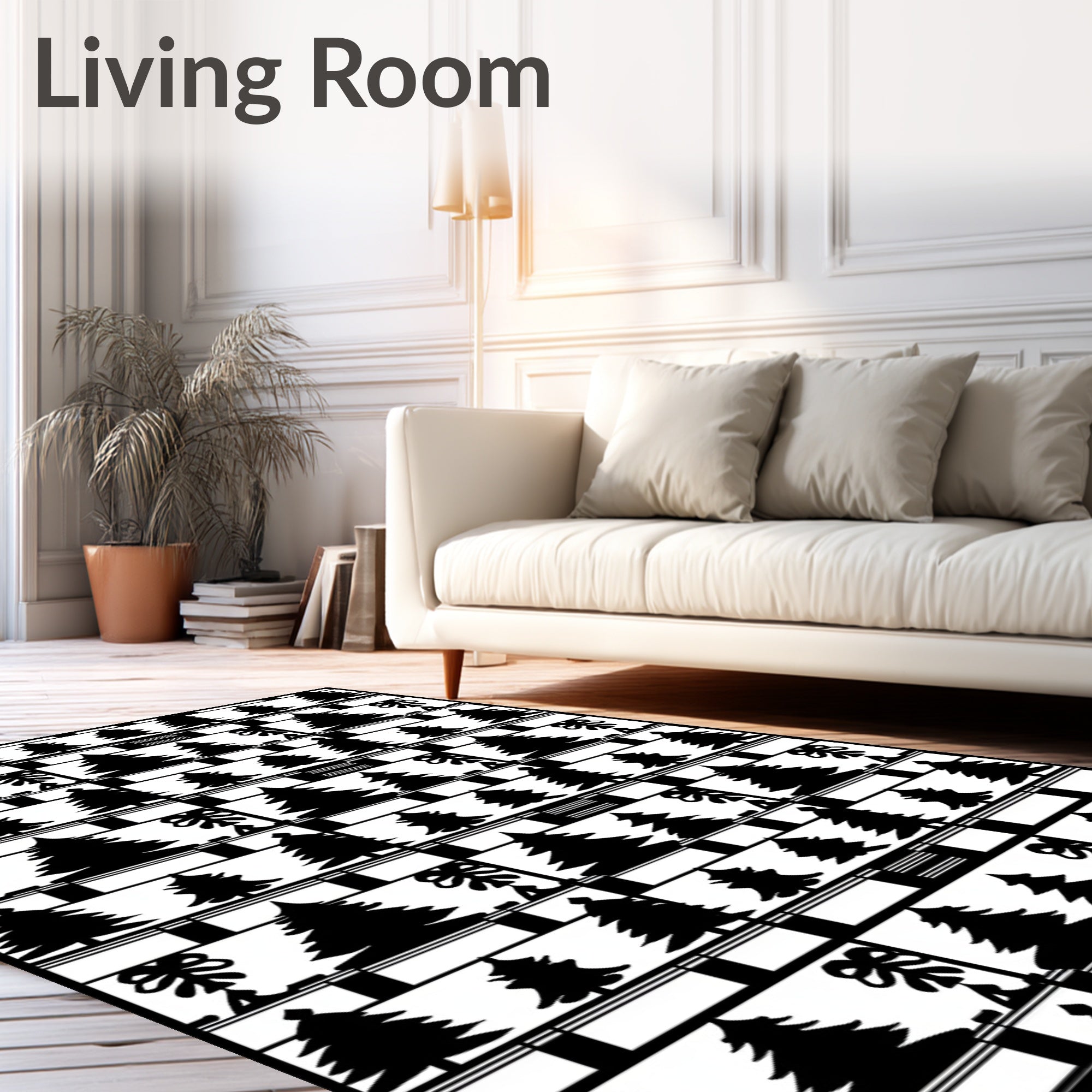 Monochromatic Christmas Tree Ribbon Pattern Rug