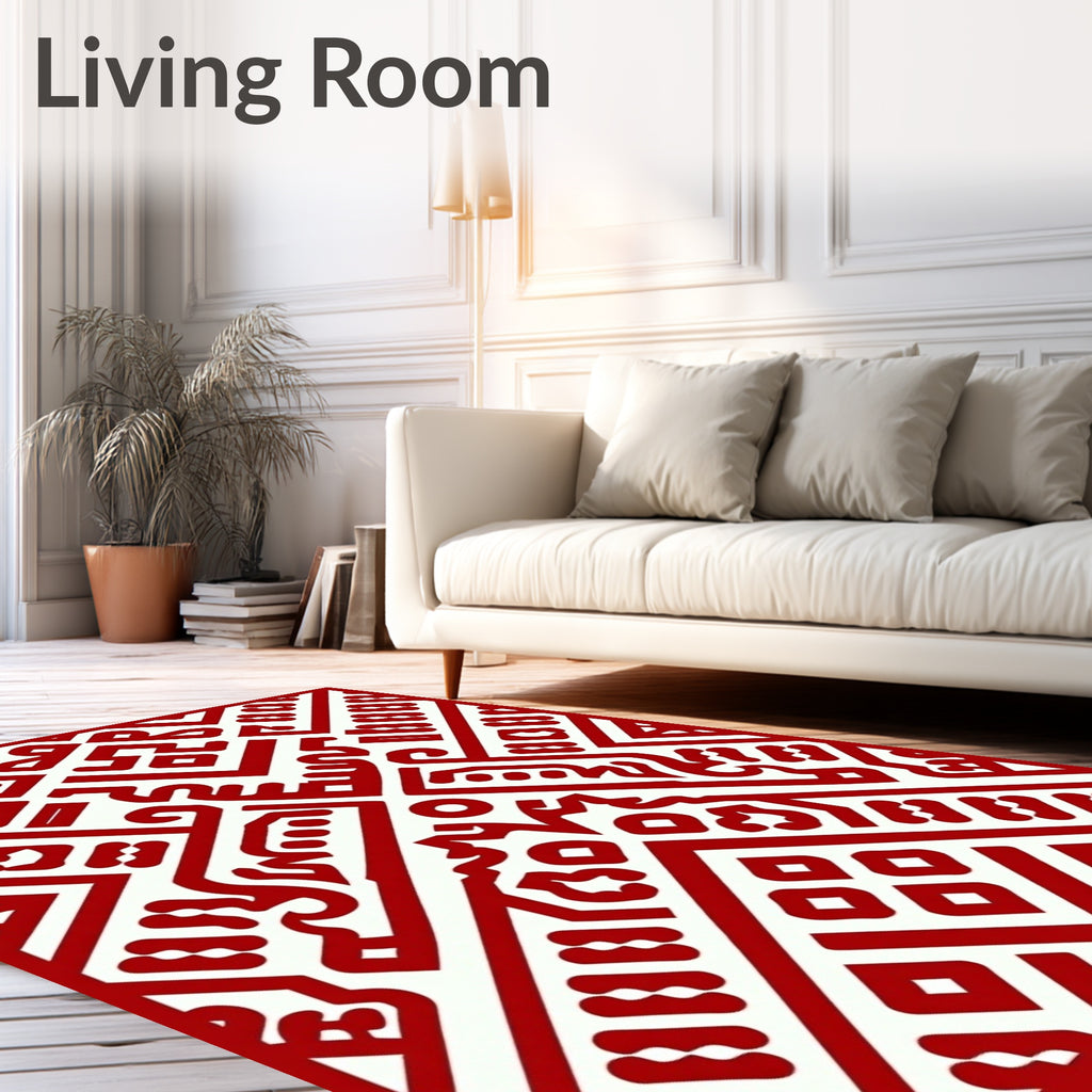 Bold Red Geometric Ancient Pattern Rug
