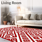 Bold Red Geometric Ancient Pattern Rug