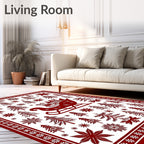 Crimson Sleigh Fir Tree Snowfall Border Rug