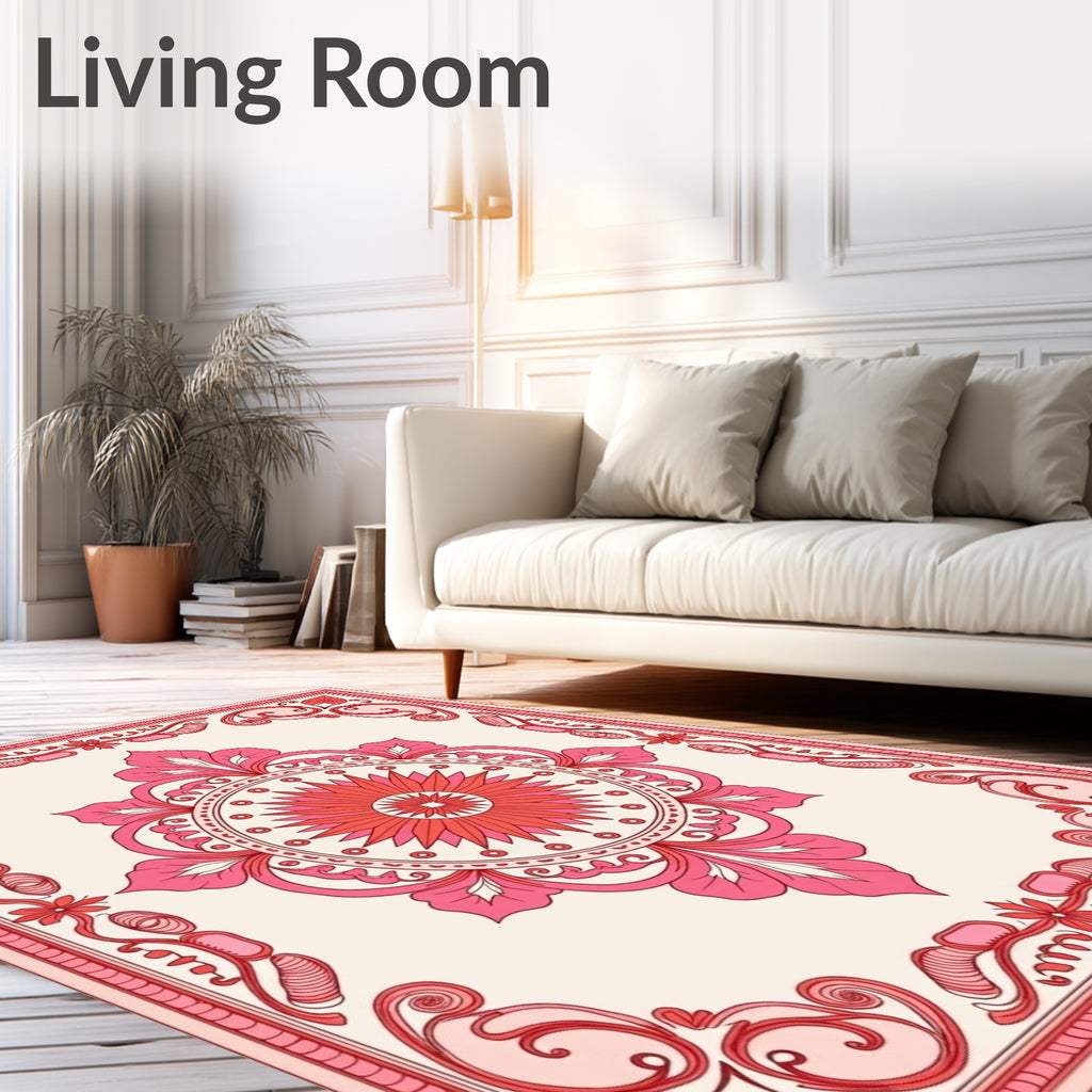 Pink Floral Medallion Border Design Rug