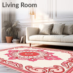 Pink Floral Medallion Border Design Rug