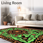 Green Orange Black Floral Sun Pattern Rug