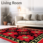 Bold Red Floral Geometric Design Rug