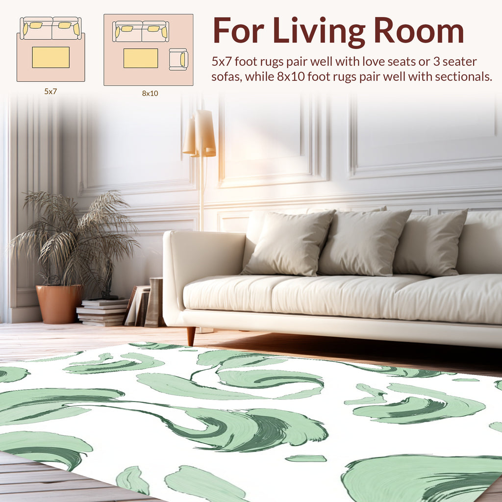 Abstract Brushstroke Green Swirl Pattern Rug