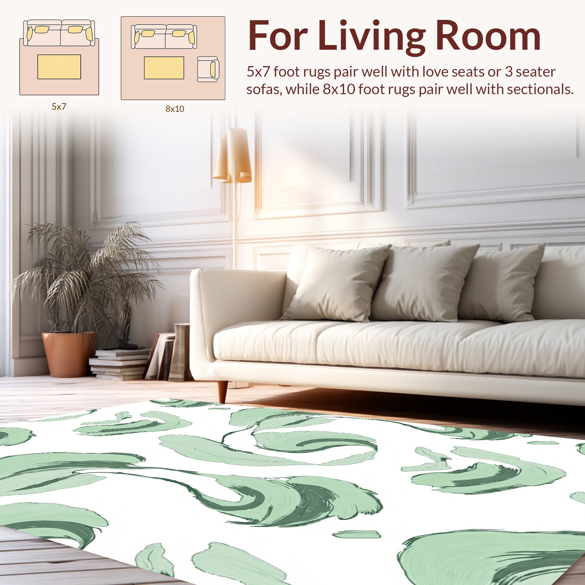 Abstract Brushstroke Green Swirl Pattern Rug