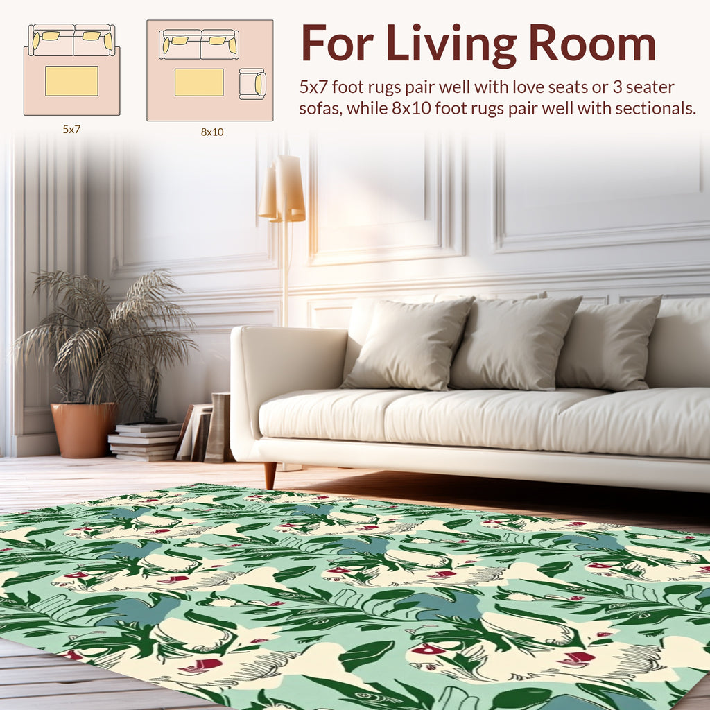 Botanical Sketch Cat Pattern Design Rug
