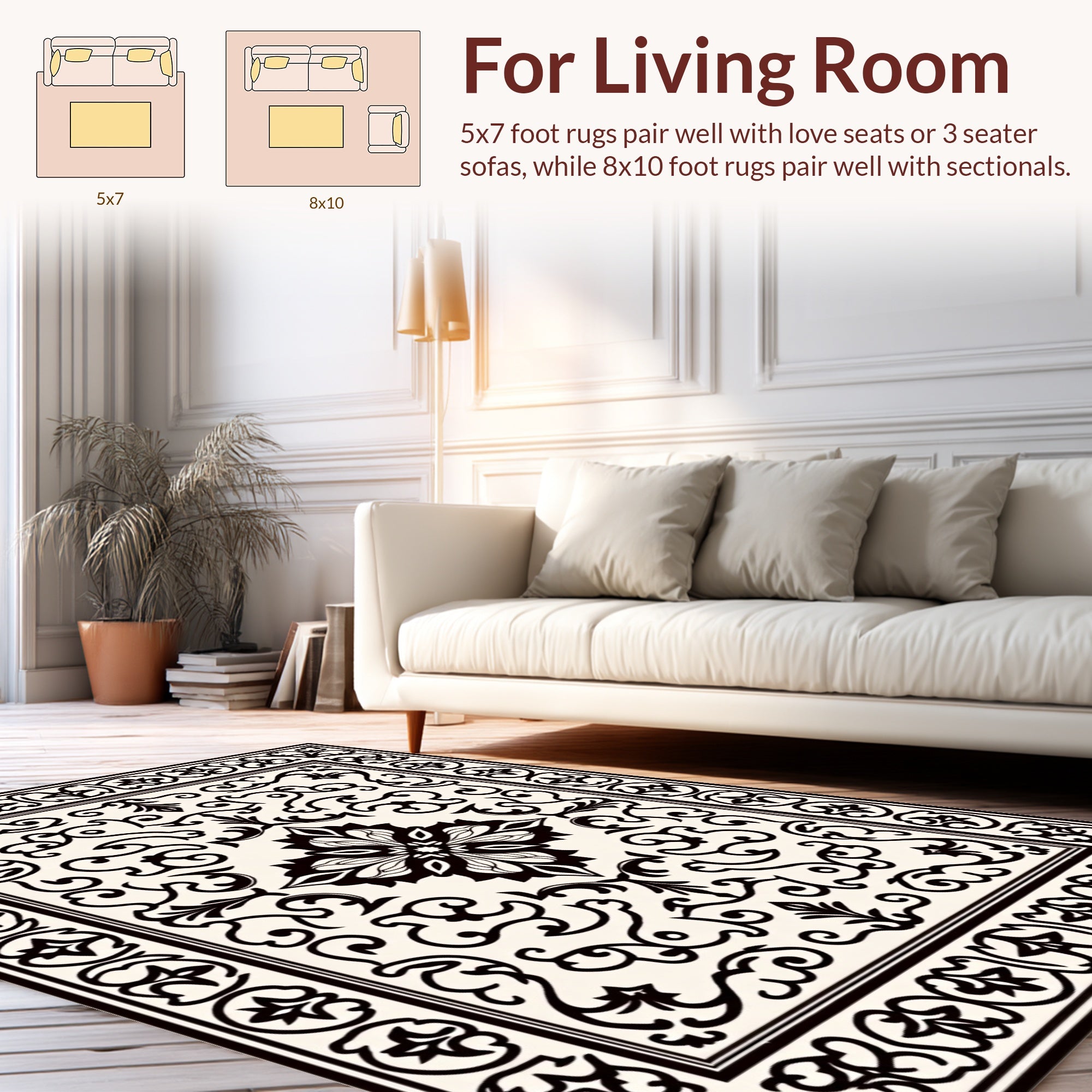 Classic Black Floral Damask Rug