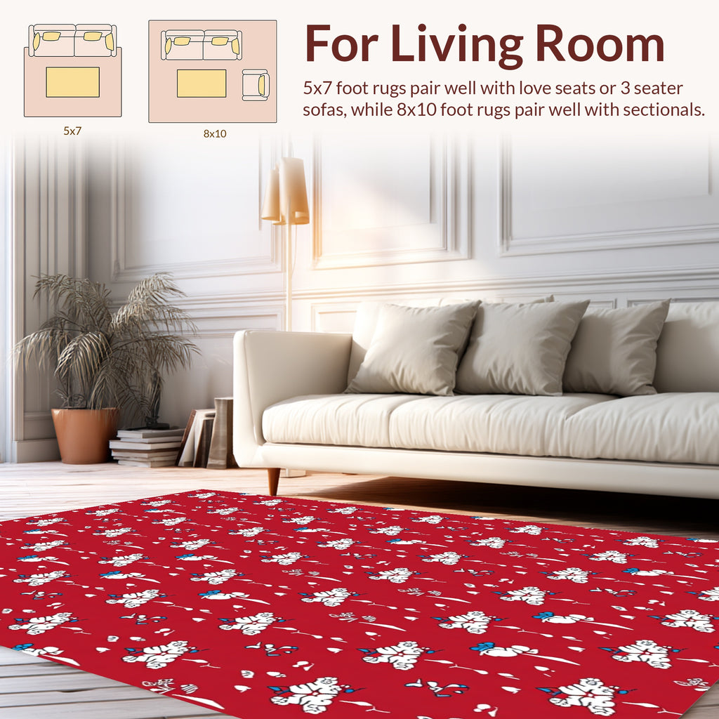 Whimsical Red Floral Pattern Rug