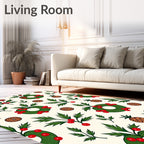 Green Holly Wreaths with Berries Pattern Rug