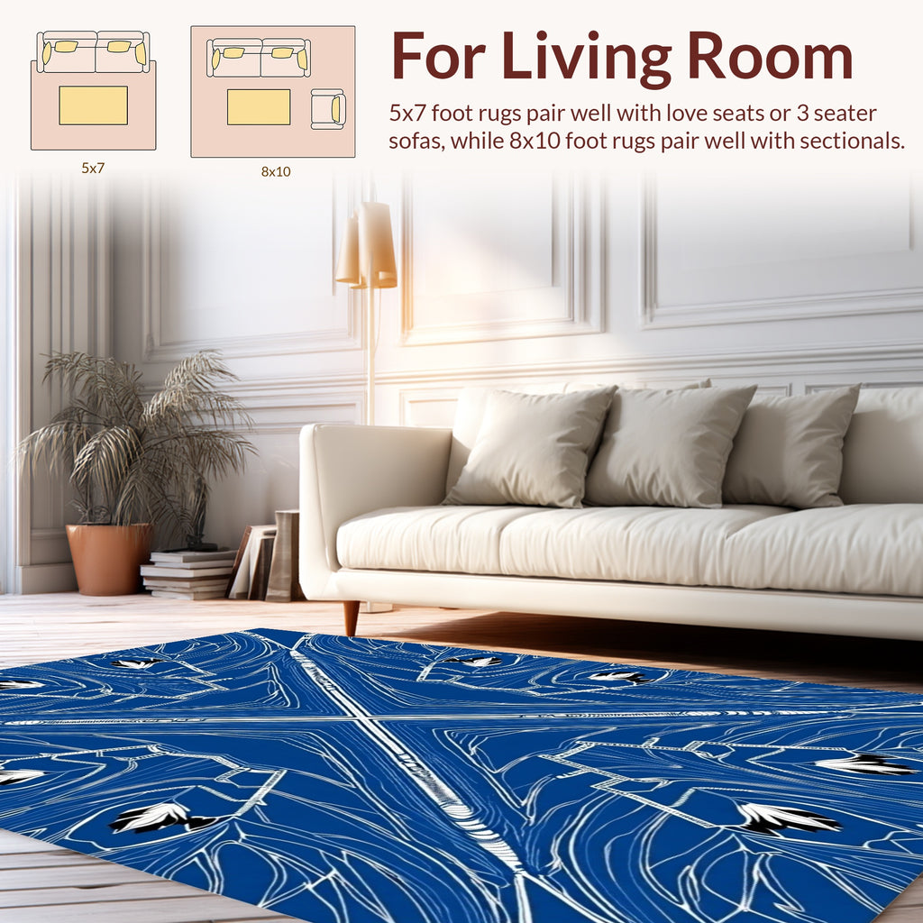 Abstract Blue White Floral Art Nouveau Rug