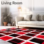 Bold Red Black Plaid Squares Rug