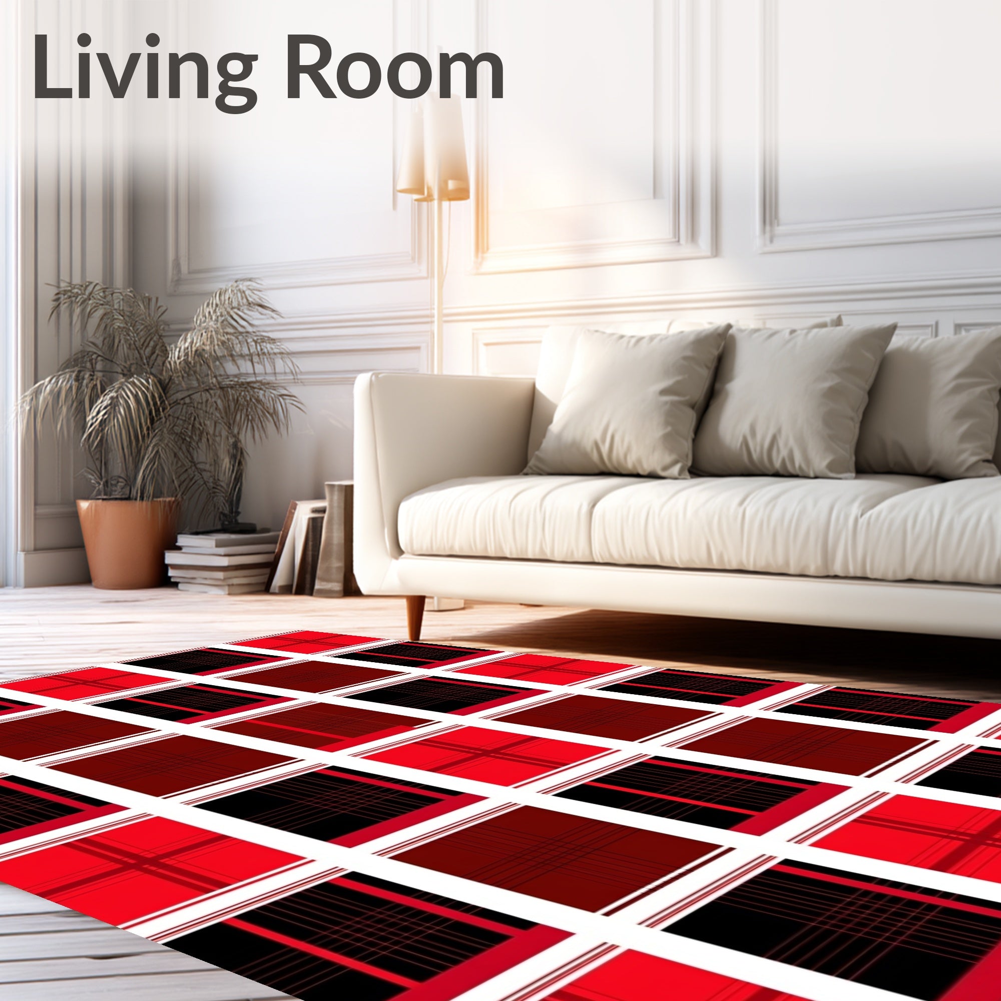 Bold Red Black Plaid Squares Rug