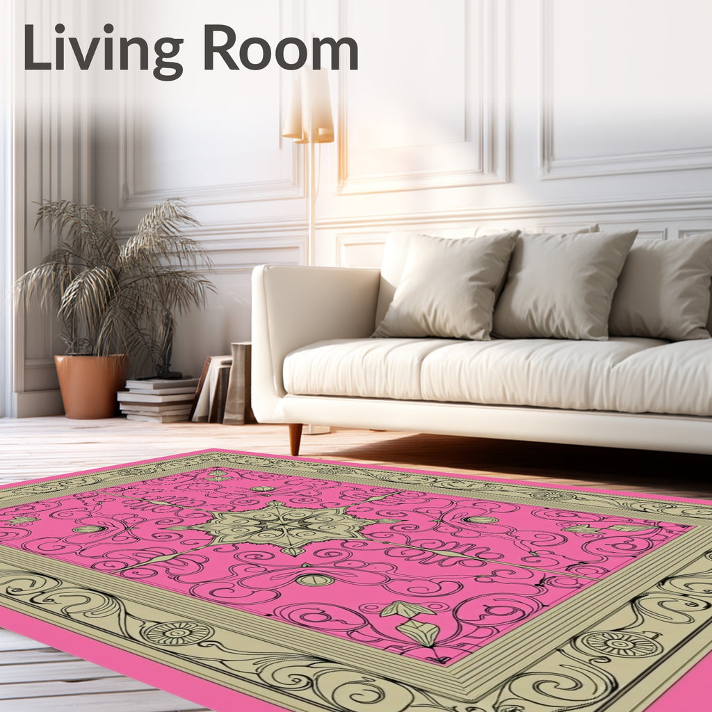 Vibrant Pink Floral Scroll Medallion Rug