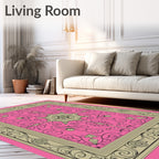 Vibrant Pink Floral Scroll Medallion Rug