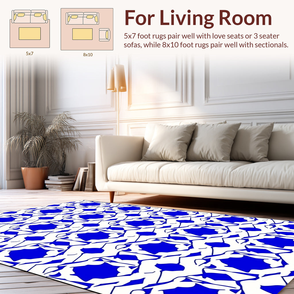 Bold Blue White Abstract Pattern Rug