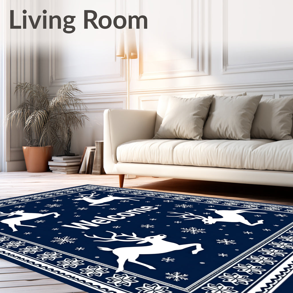 Winter Deer Snowflake Welcome Design Rug