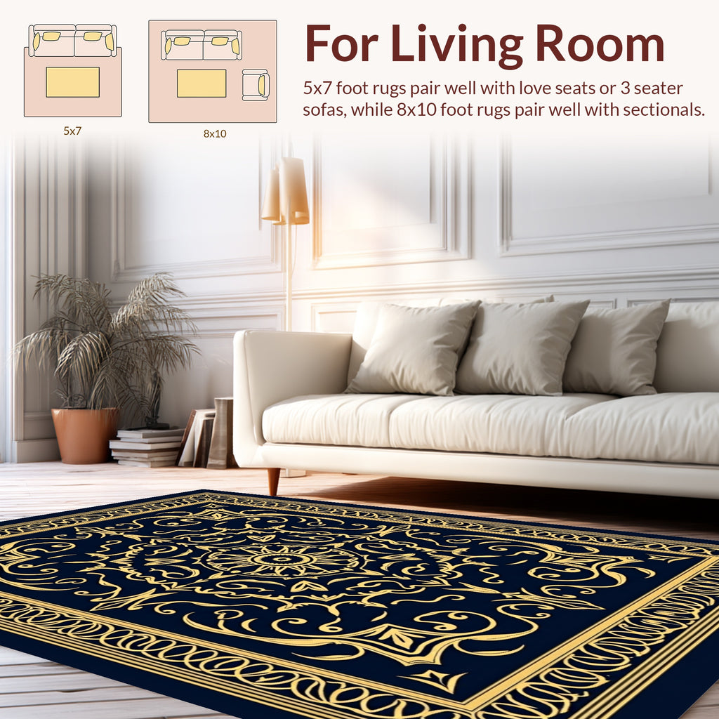 Elegant Gold Medallion Patterned Rug