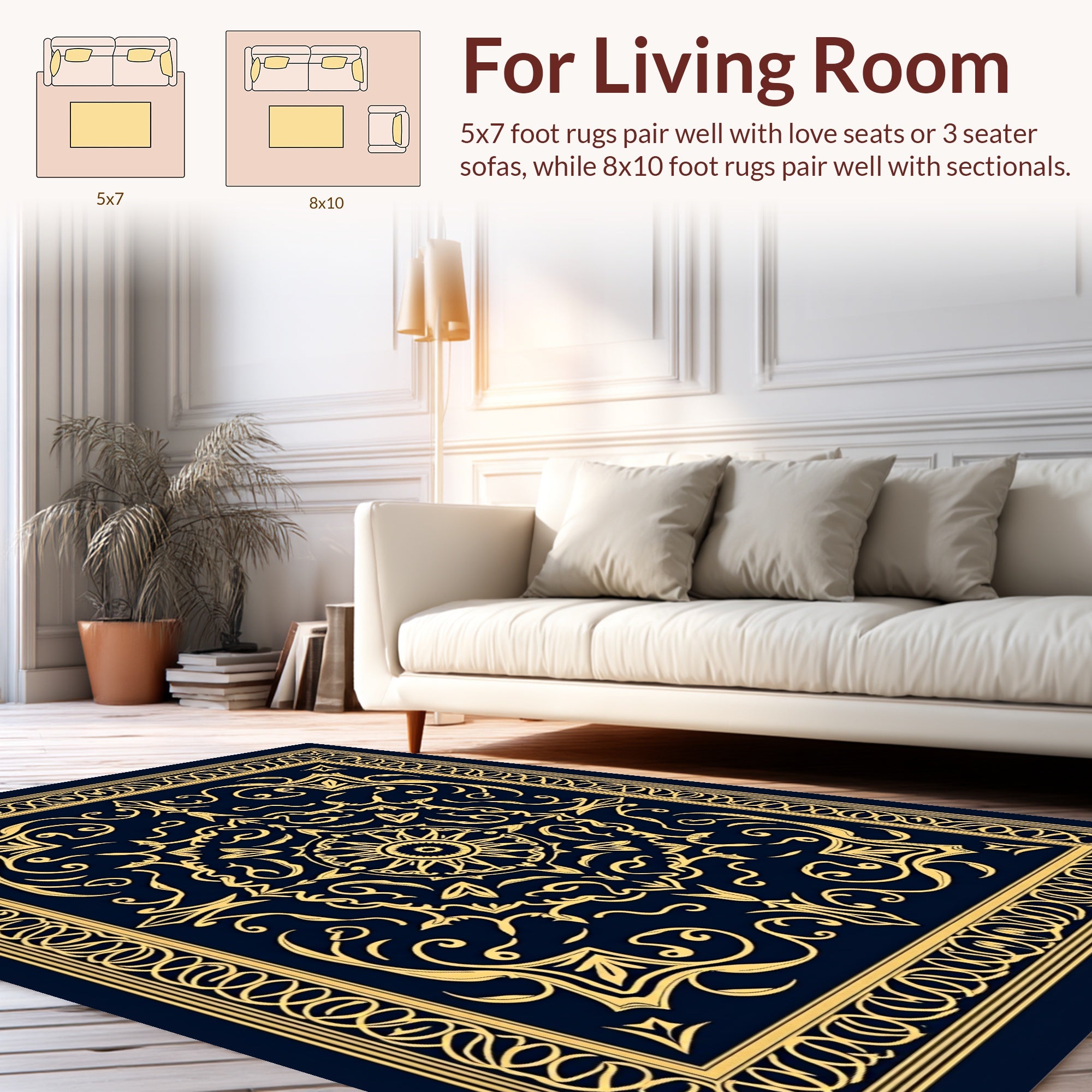 Elegant Gold Medallion Patterned Rug