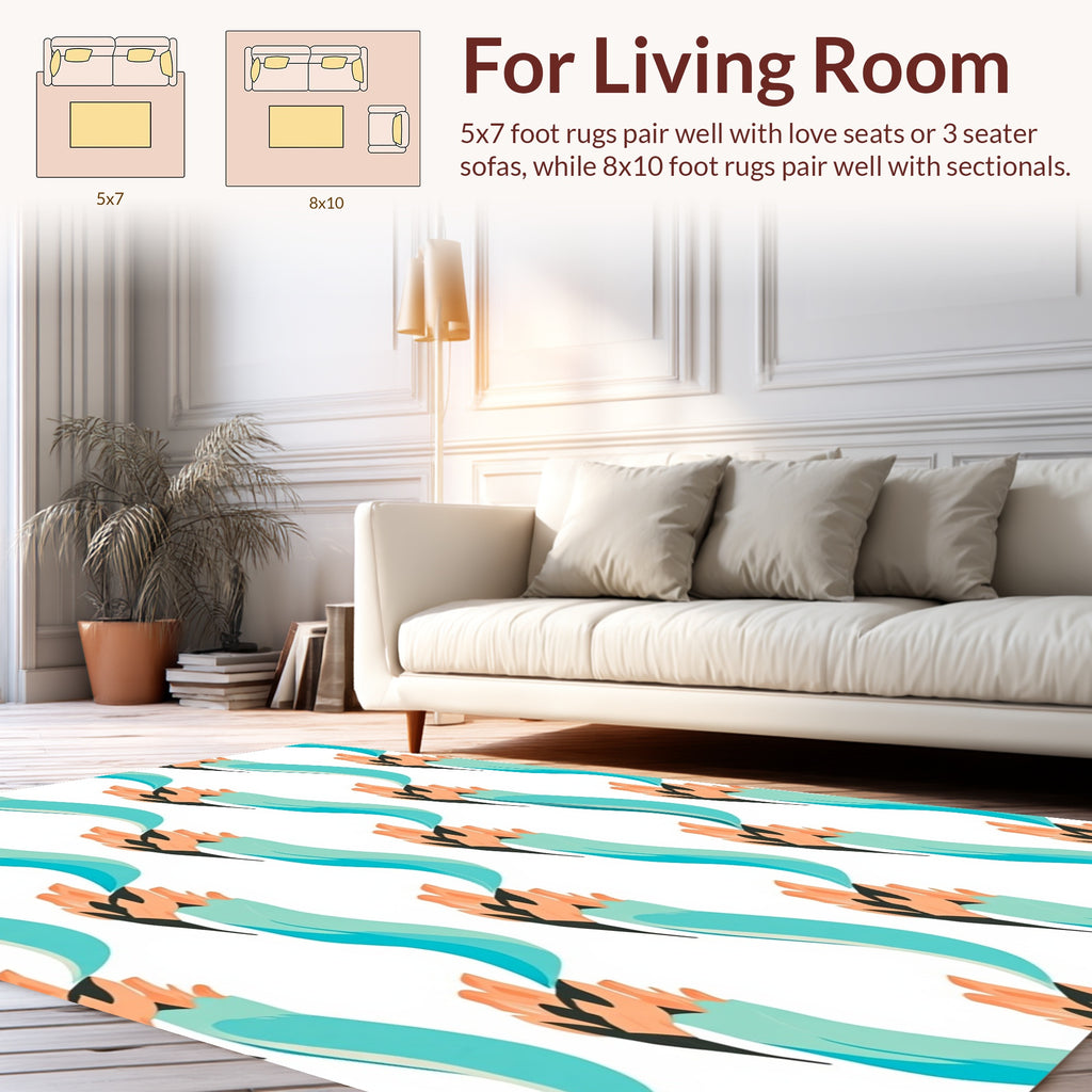 Abstract Coral Blue Organic Flow Rug